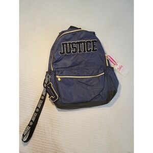 Justice Girls Navy Blue Backpack with "Justice" Lettering and "J" Charm 17 inch